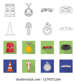 Isolated object of car and rally symbol. Set of car and race stock symbol for web.