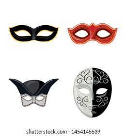 Isolated object of carnival and theatrical logo. Collection of carnival and mystery stock vector illustration.
