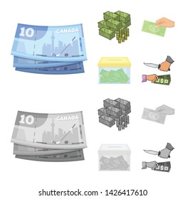 Isolated object of cash and currency sign. Set of cash and stack vector icon for stock.