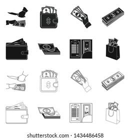 Isolated object of cash and currency sign. Collection of cash and stack vector icon for stock.