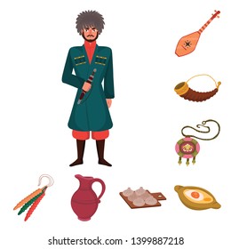 Isolated object of Caucasus and traditions logo. Set of Caucasus and attributes stock symbol for web.