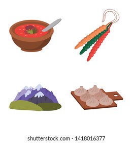 Isolated object of Caucasus and traditions logo. Collection of Caucasus and attributes stock vector illustration.