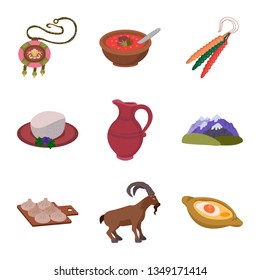 Isolated object of Caucasus and traditions sign. Set of Caucasus and attributes vector icon for stock.