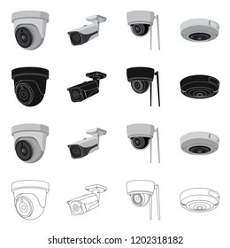 Isolated object of cctv and camera logo. Collection of cctv and system vector icon for stock.