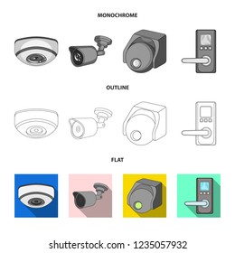 Isolated object of cctv and camera logo. Set of cctv and system vector icon for stock.