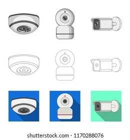 Isolated object of cctv and camera sign. Set of cctv and system stock vector illustration.