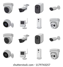Isolated object of cctv and camera sign. Set of cctv and system stock symbol for web.