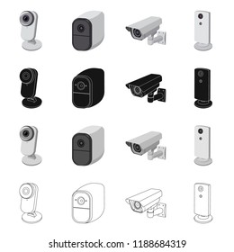 Isolated object of cctv and camera sign. Set of cctv and system vector icon for stock.
