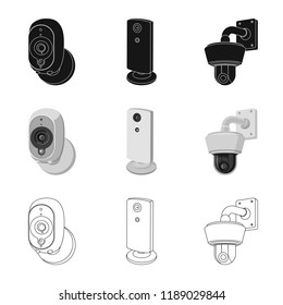 Isolated object of cctv and camera sign. Collection of cctv and system stock vector illustration.