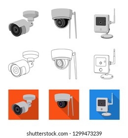 Isolated object of cctv and camera sign. Set of cctv and system stock vector illustration.