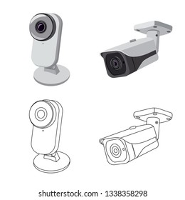 Isolated object of cctv and camera sign. Set of cctv and system stock vector illustration.