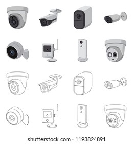 Isolated object of cctv and camera symbol. Collection of cctv and system stock vector illustration.