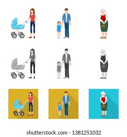 Isolated object of character and avatar  icon. Set of character and portrait stock vector illustration.