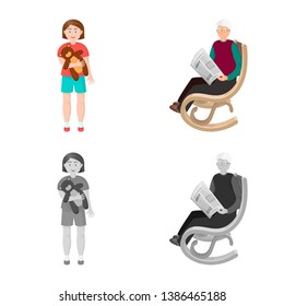 Isolated object of character and avatar  icon. Collection of character and portrait stock vector illustration.