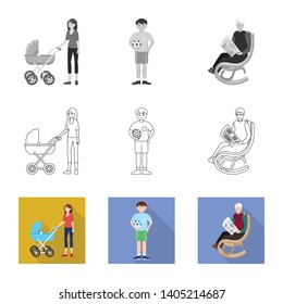 Isolated object of character and avatar  icon. Collection of character and portrait stock vector illustration.