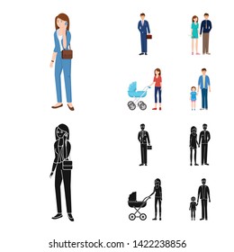 Isolated object of character and avatar  icon. Collection of character and portrait stock vector illustration.