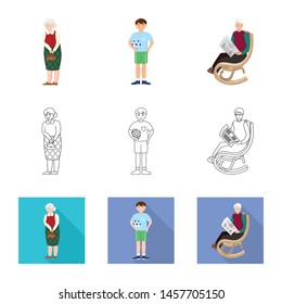 Isolated object of character and avatar icon. Collection of character and portrait stock vector illustration.