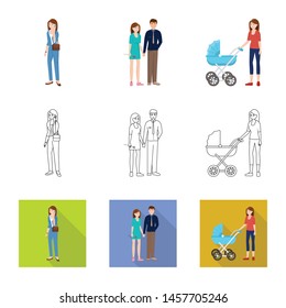 Isolated object of character and avatar icon. Collection of character and portrait vector icon for stock.