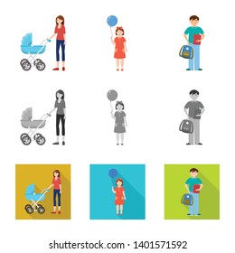 Isolated object of character and avatar  logo. Collection of character and portrait stock vector illustration.