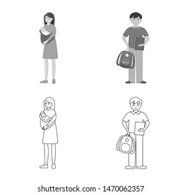 Isolated object of character and avatar logo. Collection of character and portrait vector icon for stock.