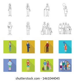 Isolated object of character and avatar symbol. Collection of character and portrait stock vector illustration.