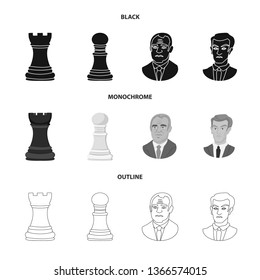 Isolated object of checkmate and thin sign. Set of checkmate and target stock symbol for web.