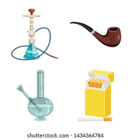 Isolated object of cigarette and tobacco icon. Set of cigarette and nicotine vector icon for stock.