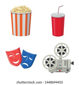 Isolated object of cinema and theater icon. Collection of cinema and entertainment stock vector illustration.
