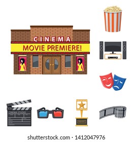 Isolated object of cinema  and theater logo. Collection of cinema  and entertainment stock symbol for web.