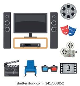 Isolated object of cinema  and theater logo. Set of cinema  and entertainment stock vector illustration.