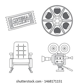 Isolated object of cinematography and studio logo. Collection of cinematography and entertainment stock symbol for web.