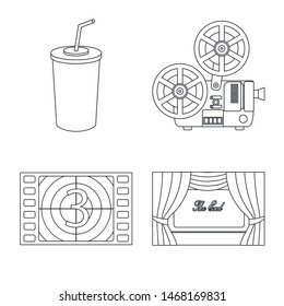 Isolated object of cinematography and studio sign. Set of cinematography and entertainment stock symbol for web.