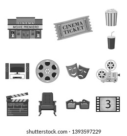 Isolated object of cinematography and studio symbol. Set of cinematography and filming vector icon for stock.