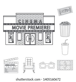 Isolated object of cinematography and studio symbol. Set of cinematography and entertainment stock vector illustration.