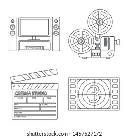 Isolated object of cinematography and studio symbol. Collection of cinematography and entertainment stock symbol for web.