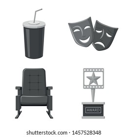 Isolated object of cinematography and studio symbol. Collection of cinematography and filming vector icon for stock.
