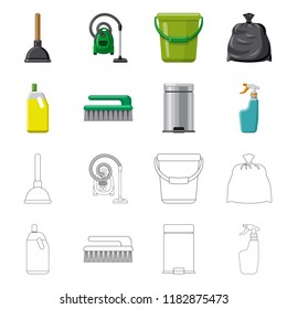 Isolated object of cleaning and service icon. Collection of cleaning and household stock vector illustration.