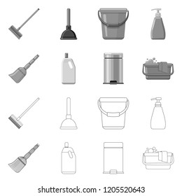 Isolated object of cleaning and service icon. Set of cleaning and household stock vector illustration.