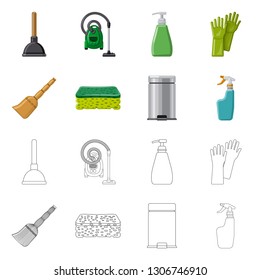 Isolated object of cleaning and service sign. Set of cleaning and household stock vector illustration.