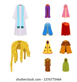 Isolated object of cloak and clothes logo. Collection of cloak and garment stock vector illustration.