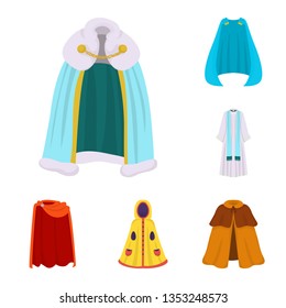 Isolated object of cloak and clothes sign. Set of cloak and garment stock symbol for web.