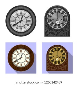 Isolated object of clock and time . Collection of clock and circle stock vector illustration.