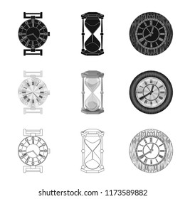Isolated object of clock and time icon. Set of clock and circle stock vector illustration.