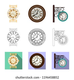 Isolated object of clock and time icon. Collection of clock and circle stock vector illustration.
