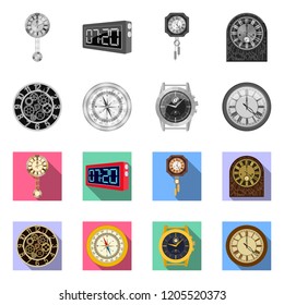 Isolated object of clock and time icon. Set of clock and circle stock vector illustration.