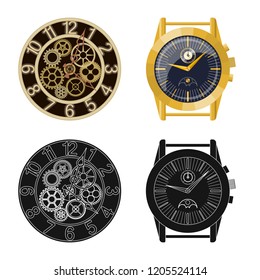 Isolated object of clock and time icon. Collection of clock and circle stock vector illustration.