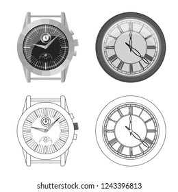 Isolated object of clock and time icon. Collection of clock and circle vector icon for stock.