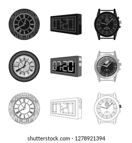 Isolated object of clock and time icon. Set of clock and circle stock symbol for web.