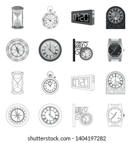 Isolated object of clock and time logo. Collection of clock and circle stock vector illustration.