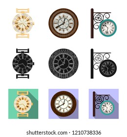 Isolated object of clock and time sign. Collection of clock and circle stock vector illustration.